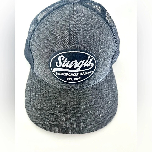 Sturgis Motorcycle Rally Vintage Oval Gray & Black Mesh Snap Back Hat One Size - Picture 2 of 7